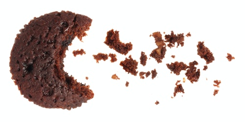 A cookie shaped like pacman eating crumbs, representing a threat to advertisers when the cookie crumbles in 2024 A cookie shaped like pacman eating crumbs, representing a threat to advertisers when the cookie crumbles in 2024