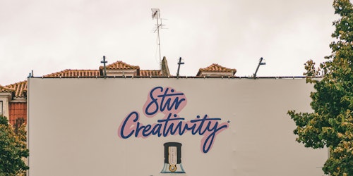 The message on the top half of a billboard reads 'sitr creativity' The message on the top half of a billboard reads 'sitr creativity'