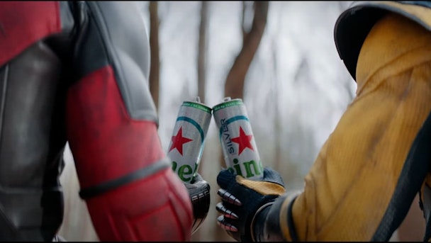 Deadpool and Wolverine enjoy a Heineken Deadpool and Wolverine enjoy a Heineken