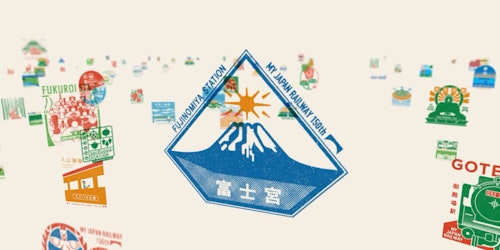 Colorful passport-style stamps representing Japans various railway stations Colorful passport-style stamps representing Japans various railway stations