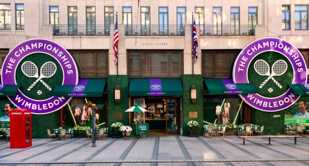 A Ralph Lauren store decorated with Wimbledon decorations A Ralph Lauren store decorated with Wimbledon decorations