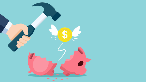 Broken piggy bank illustration with hammer Broken piggy bank illustration with hammer
