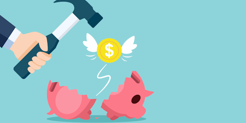 Broken piggy bank illustration with hammer Broken piggy bank illustration with hammer