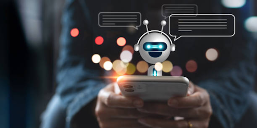 Smartphone with animated Chatbot and message blocks Smartphone with animated Chatbot and message blocks