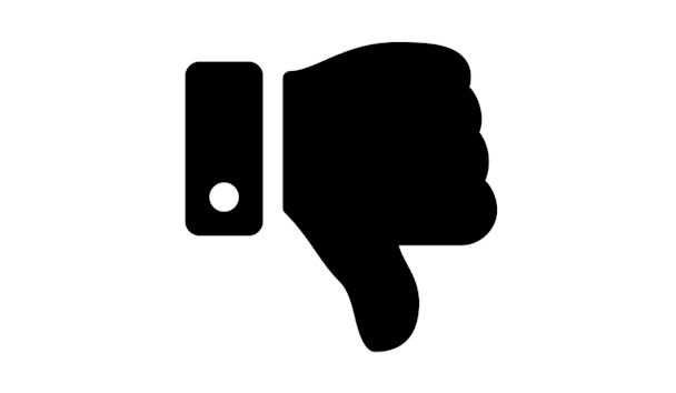 A black thumbs-down logo on a white background A black thumbs-down logo on a white background