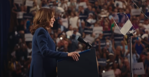 Kamala campaigning on stage Kamala campaigning on stage