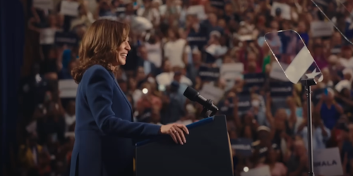 Kamala campaigning on stage Kamala campaigning on stage
